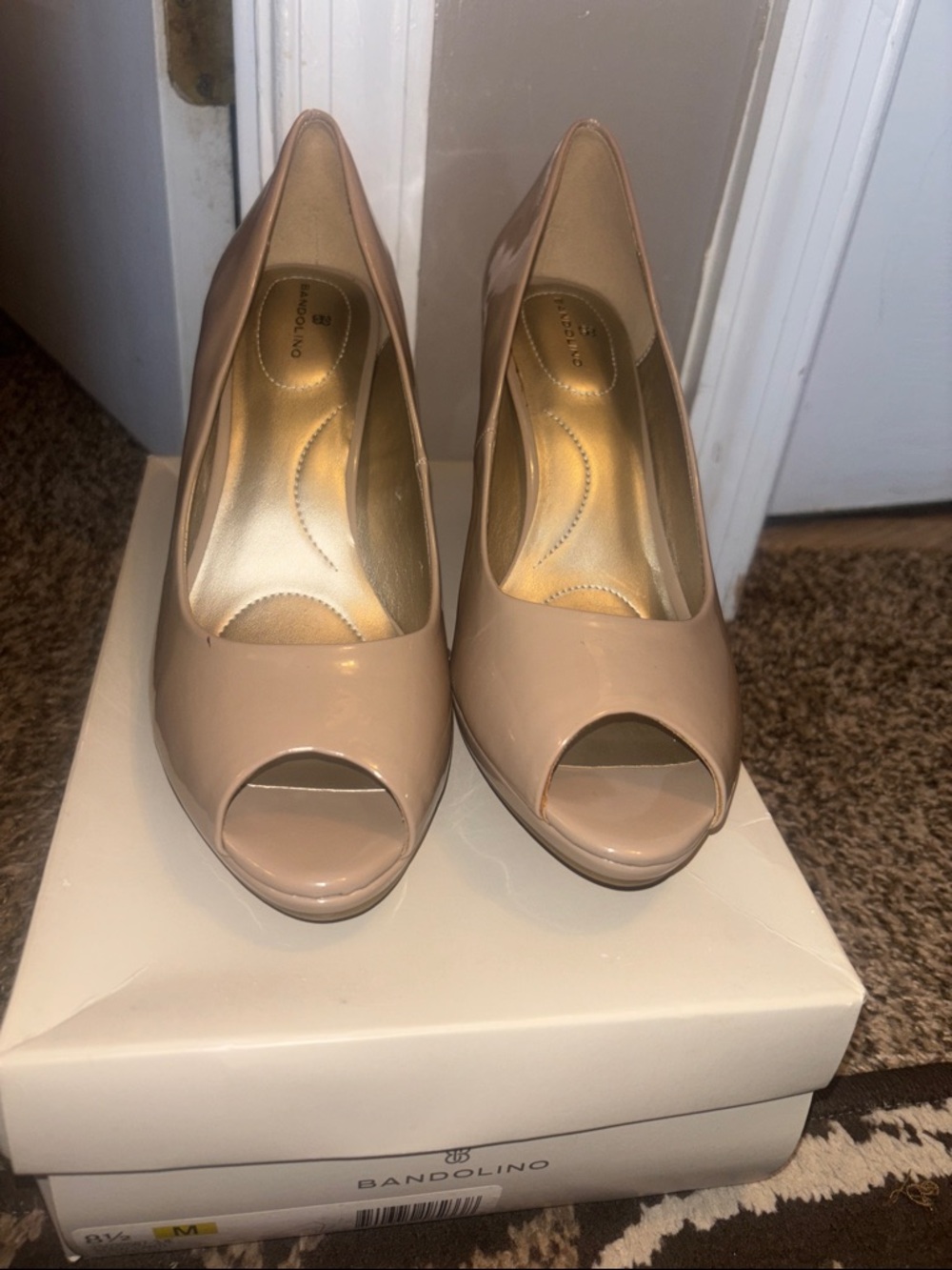 Bandolino Nude Patent Peep-Toe Pumps
